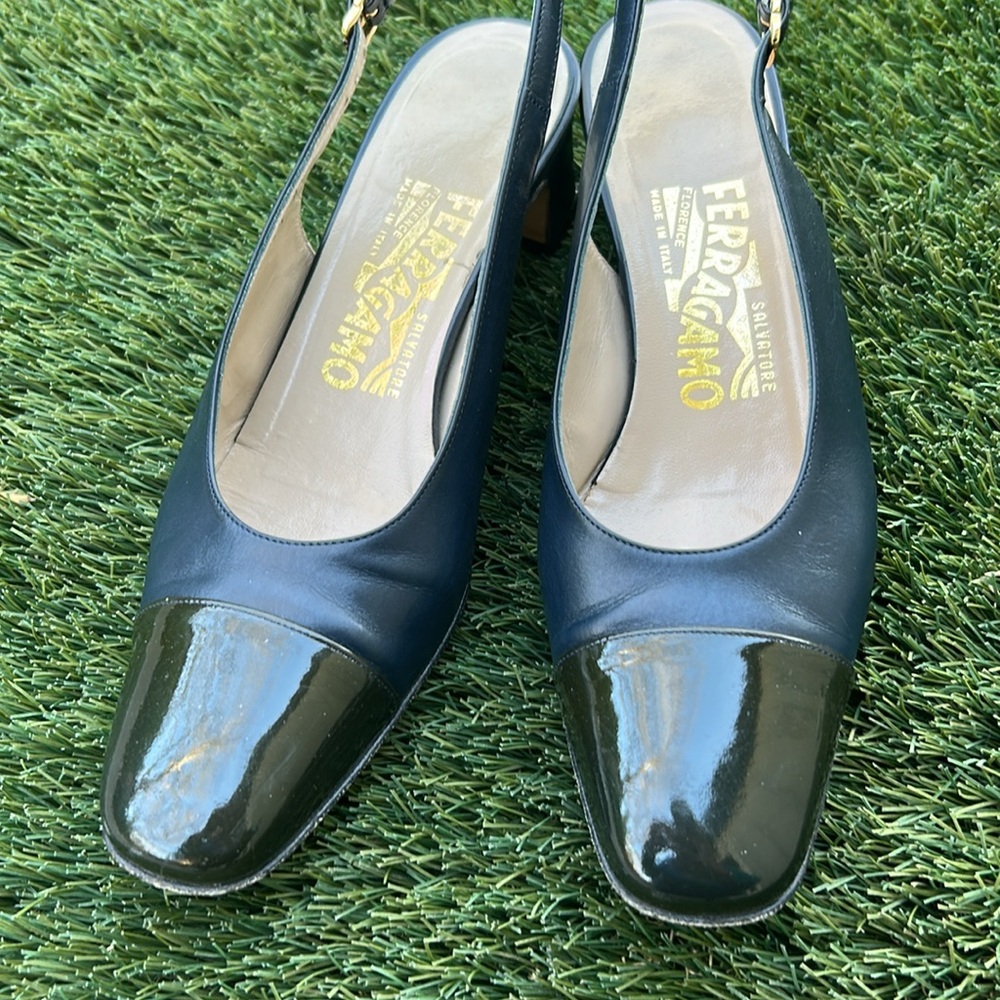 Salvatore Ferragamo leather mule shoes size 6.5 B Slingback Pumps Black Square - Picture 2 of 11
